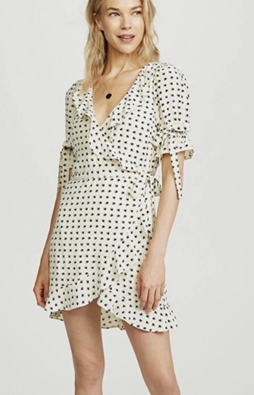 For Love and Lemons Sweetheart Wrap Mini Dress in Creme Hearts Size Medium